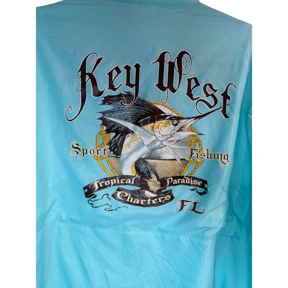 Men's Outdoor Fishing Shirt XL West FL Embroidered By Hilton Turquoise With Me - Picture 1 of 8
